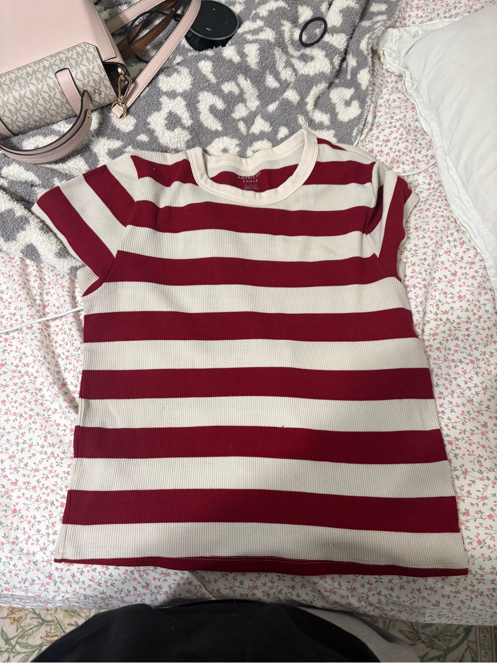 American Eagle Outfitters Red & Cream Striped Short-Sleeve Tee